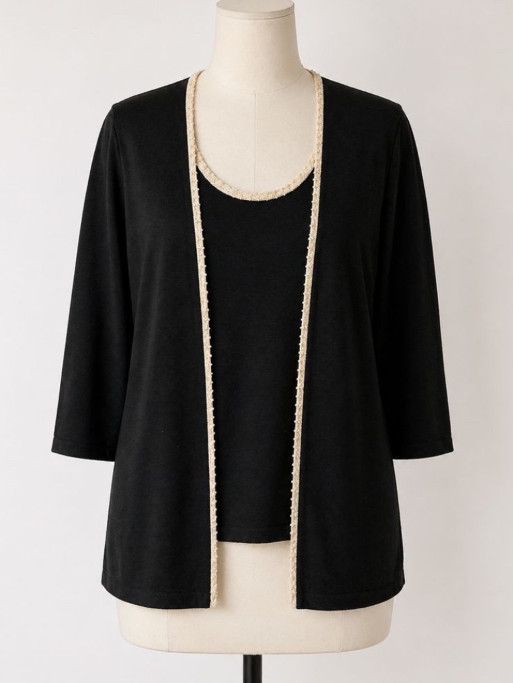 Vintage Sag Harbor Ramie Top + Jacket Set Women Size Medium Black Pearl Detail